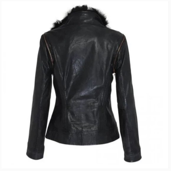 Ted Baker Tirely Furrly Detachable Sleeve Black Leather Jacket vest size 1 nwot - Picture 3 of 15